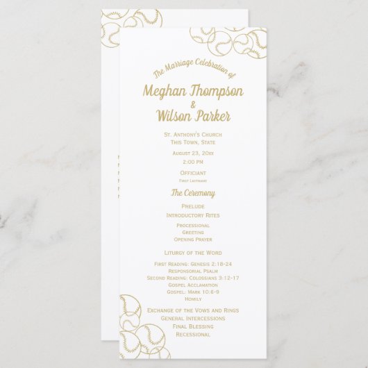 Gold Baseball Trouwprogramma Programma (Voorkant / Achterkant)