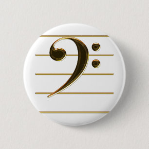 Gold Bass Clef Music Note Ronde Button 5,7 Cm