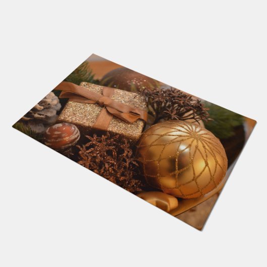 Gold Bauble en kerstcadeautje Deurmat (Schuin)