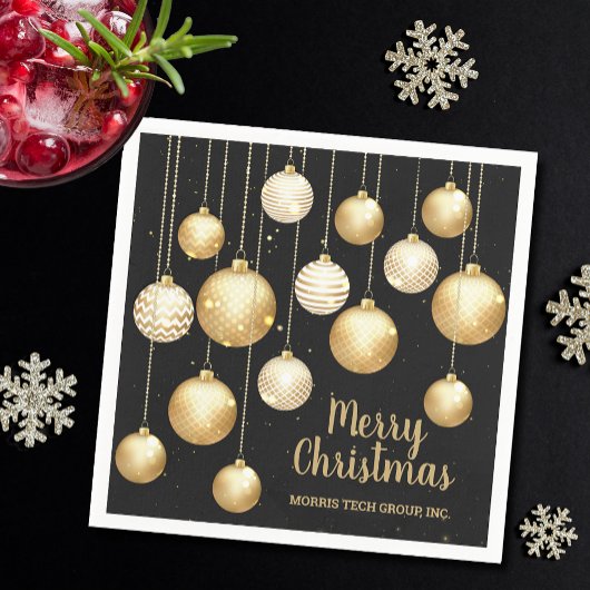 Gold Baubles Christmas Ornaments on Black Party Servet