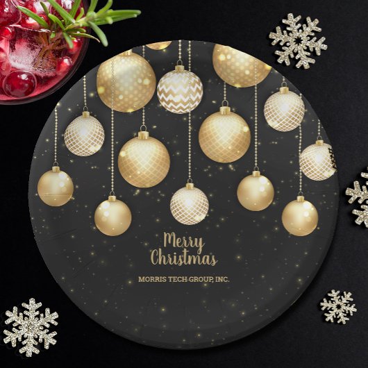 Gold Baubles Christmas Tree Ornaments Party Papieren Bordje