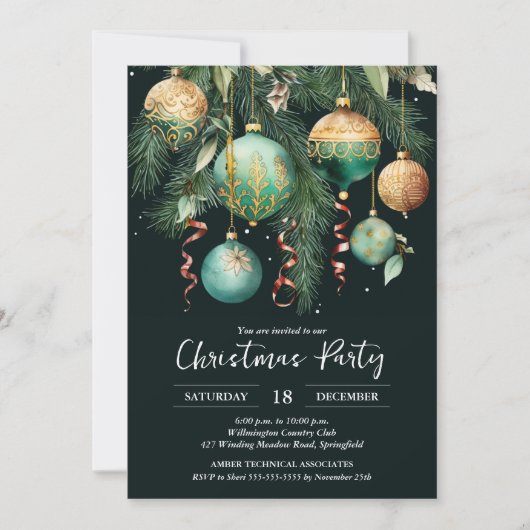 Gold Baubles Christmas Tree Party Invitation (Devant)