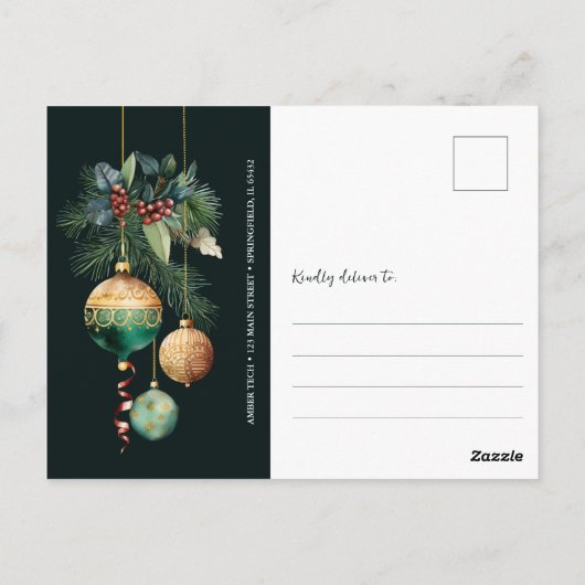 Gold Baubles Christmas Tree Party Invitation Briefkaart (Achterkant)