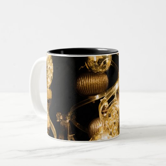 Gold Baubles en Spiral Pattern Tweekleurige Koffiemok (Voorkant links)
