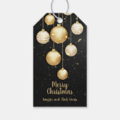 Gold Baubles kerstversieringen op Black Favor Cadeaulabel (Voorkant)