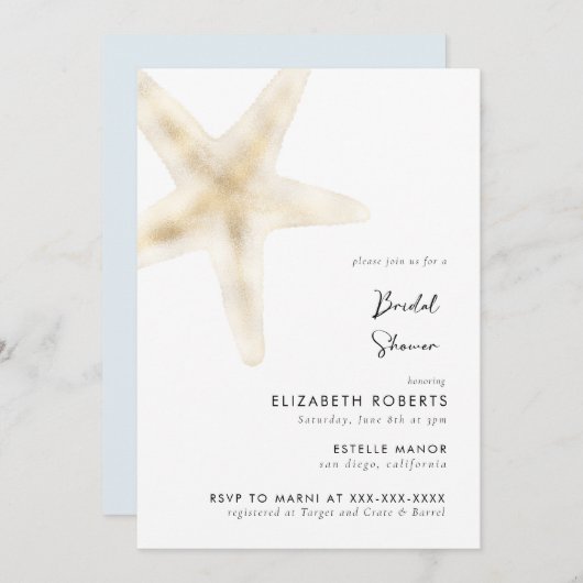 Gold Beach Mariage Mariée Brunch Shower Invitation (Devant / Derrière)