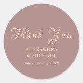 Gold Bedankt Calligraphy Dusty Roos Wedding Ronde Sticker (Voorkant)
