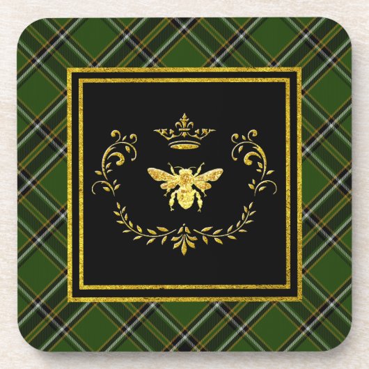 Gold Bee Crown Irish Tartan Onderzetter (Voorkant)