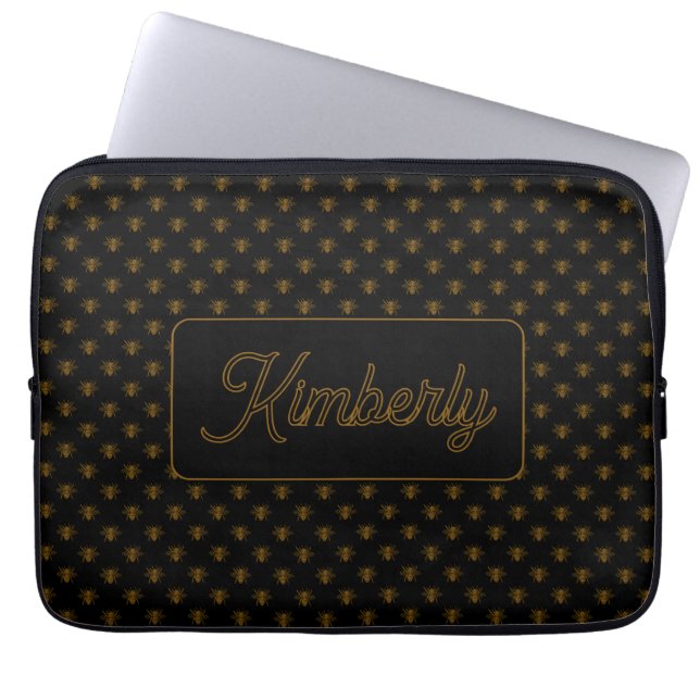Gold Bee Custom Name Monogram Design Laptop Sleeve (Voorkant)