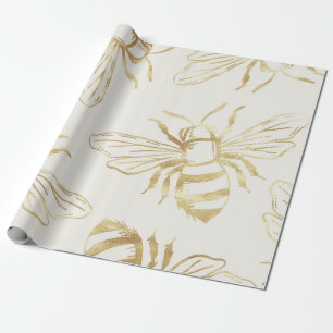 Gold Bee Design, op Cream Background Cadeaupapier
