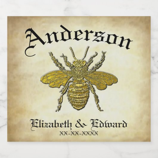 Gold Bee en Jouw tekst Sparkling Wijnetiket (Enkel label)