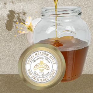 Gold Bee Logo Beekeeper Honey Jar Étiquette