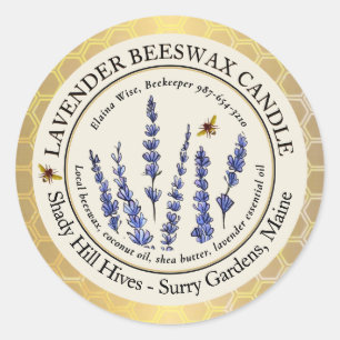Gold Beeswax-kaarsenetiket Honeycomb Bees Lavender Ronde Sticker