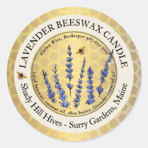 Gold Beeswax-kaarsenetiket Honeycomb Bees Lavender Ronde Sticker