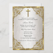 Gold Beige Pearl Damask Cross Baptism/Christening Kaart (Voorkant)