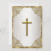Gold Beige Pearl Damask Cross Baptism/Christening Kaart (Achterkant)
