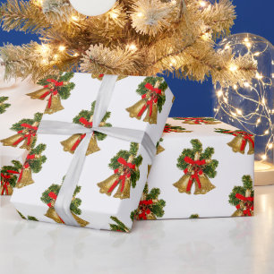 Gold Bells Retro-kerstpapier met onmiddellijke ver Cadeaupapier