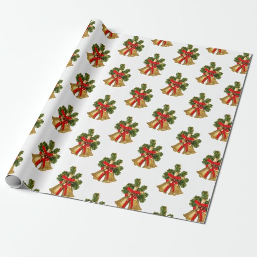 Gold Bells Retro-kerstpapier met onmiddellijke ver Cadeaupapier (Uitgerold)