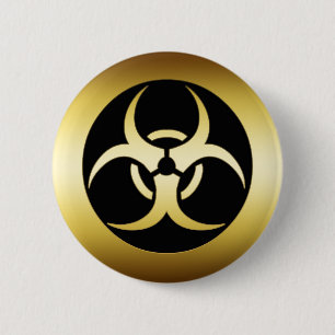 GOLD BIO-HARZARD SYMBOL RONDE BUTTON 5,7 CM