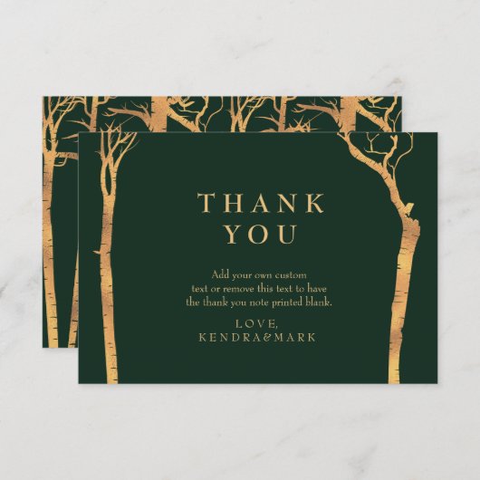 Gold Birch Tree Merci Cartes (Devant / Derrière)
