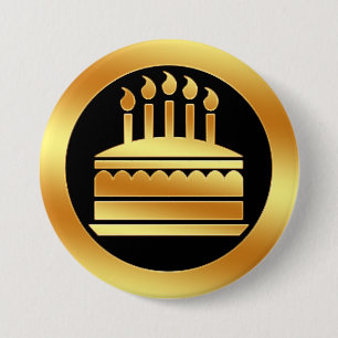 Gold Birthday Cake Ronde Button 7,6 Cm