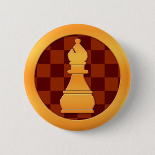 Gold Bishop Chess Piece Ronde Button 5,7 Cm