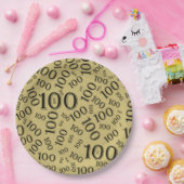 Gold/Black 100th Birthday Party Number Pattern Papieren Bordje (Feest)