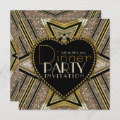 Gold Black 1920 Dîner Art Déco Invitations (Devant / Derrière)
