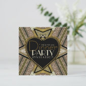 Gold Black 1920 Dîner Art Déco Invitations (Debout devant)
