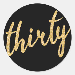 Gold Black 30 Birthday Party Glitter "Derty" Ronde Sticker
