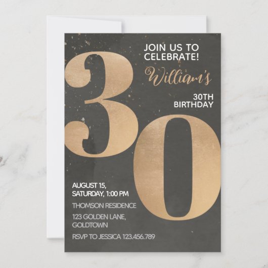 Gold Black 30e anniversaire Invitation (Devant)
