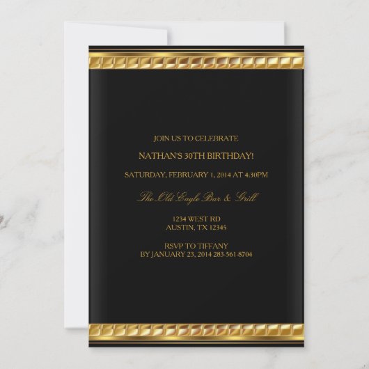 Gold & Black 30th Birthday Party Invitation (Dos)