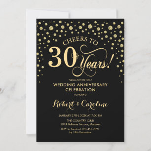 Gold Black 30th Jubileum Celebration Invitation Kaart