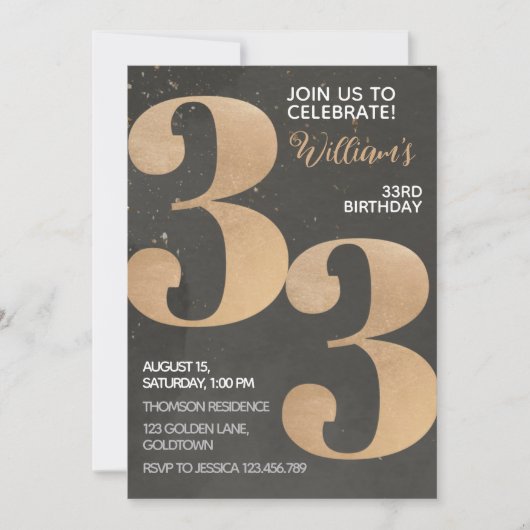 Gold Black 33e anniversaire Invitation (Devant)