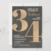 Gold Black 34th Birthday Invitation (Devant)