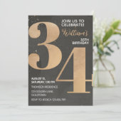 Gold Black 34th Birthday Invitation (Debout devant)