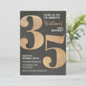 Gold Black 35th Birthday Invitation Kaart (Staand voorkant)