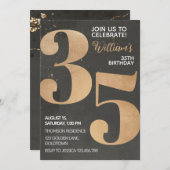 Gold Black 35th Birthday Invitation Kaart (Voorkant / Achterkant)