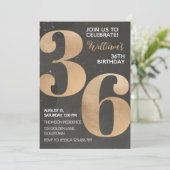 Gold Black 36th Birthday Invitation Kaart (Staand voorkant)