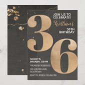 Gold Black 36th Birthday Invitation Kaart (Voorkant / Achterkant)