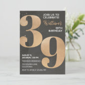Gold Black 39th Birthday Invitation (Debout devant)