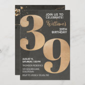 Gold Black 39th Birthday Invitation (Devant / Derrière)
