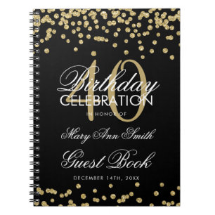Gold Black 40th Birthday Guest Book Confetti Notitieboek