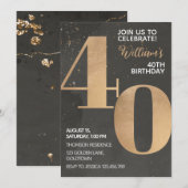 Gold Black 40th Birthday Invitation Kaart (Voorkant / Achterkant)