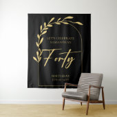 Gold & Black 40th Birthday Party Backdrop Wandkleed (In situ)