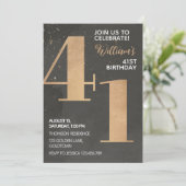 Gold Black 41st Birthday Invitation Kaart (Staand voorkant)