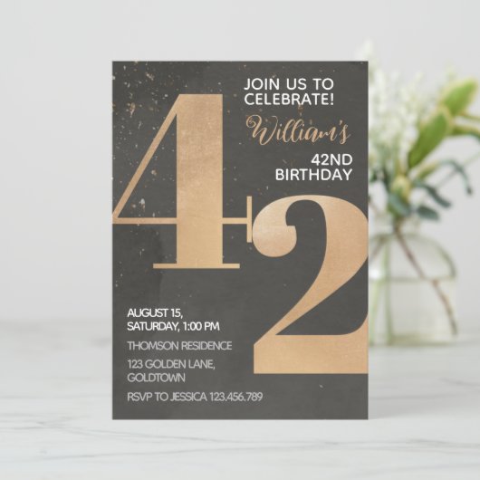 Gold Black 42e Invitation anniversaire (Debout devant)