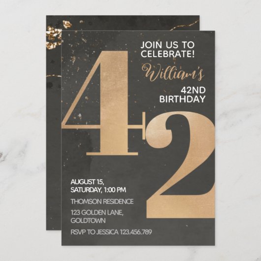 Gold Black 42e Invitation anniversaire (Devant / Derrière)