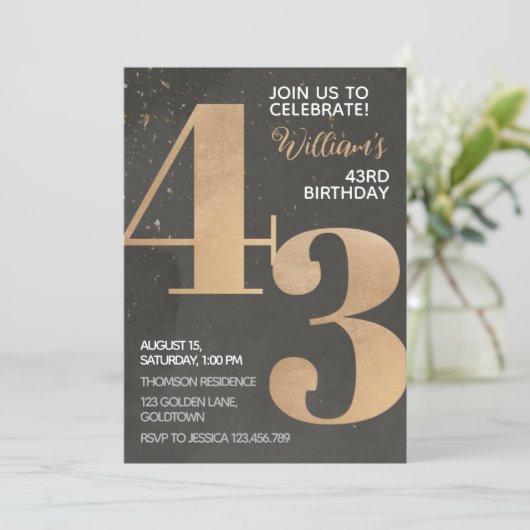 Gold Black 43e anniversaire Invitation (Debout devant)