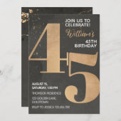 Gold Black 45th Birthday Invitation (Devant / Derrière)